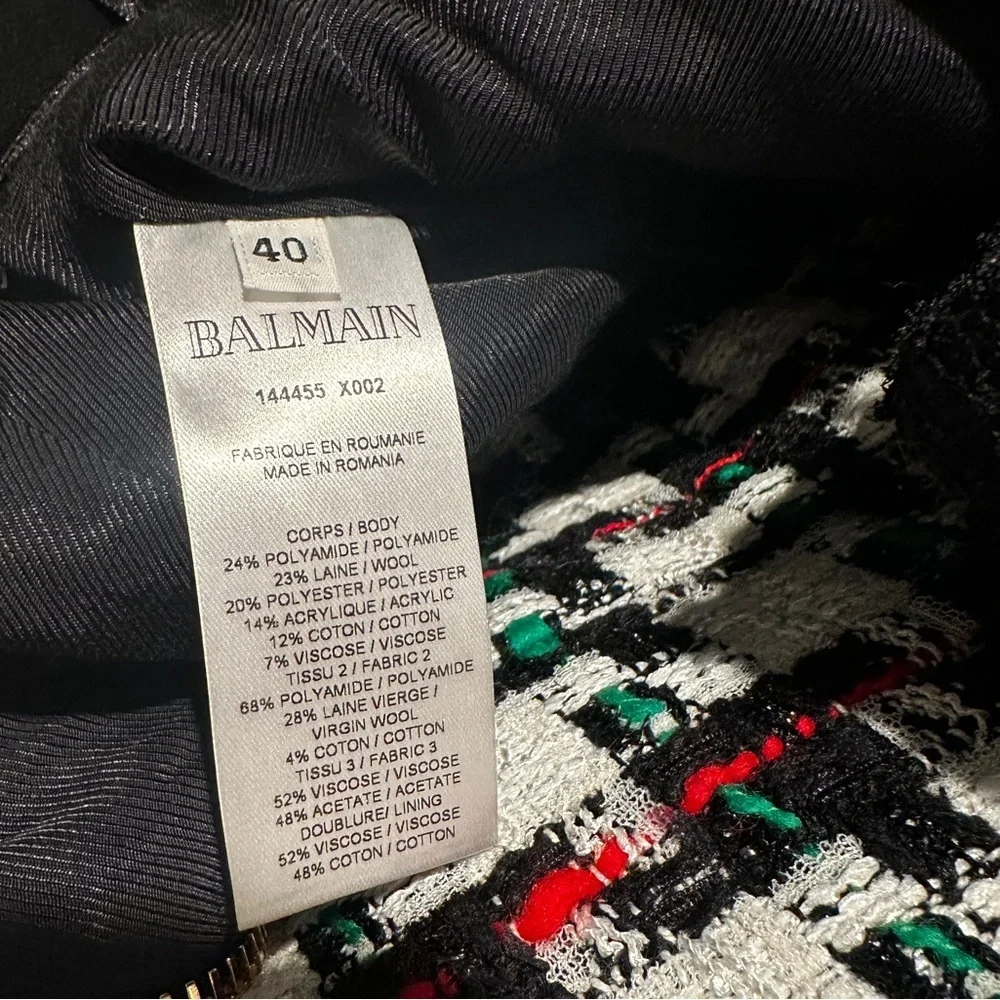New Balmain Button Embellished Houndstooth Tweed Mini Skirt Size 40